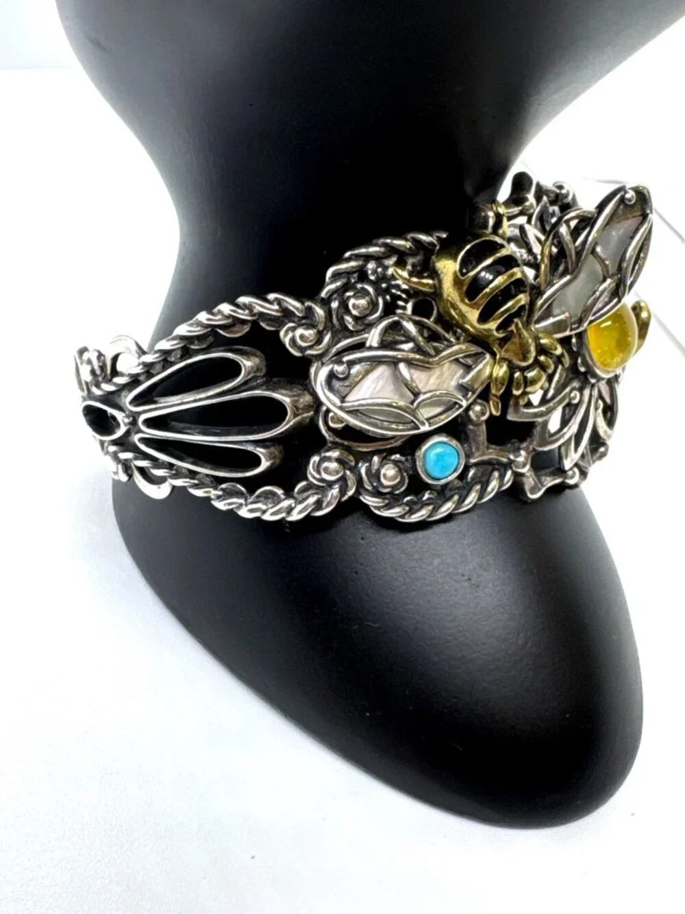Carolyn Pollack Fritz Casuse 925 Sterling Silver Brass Bumble Bee Gemstone Cuff